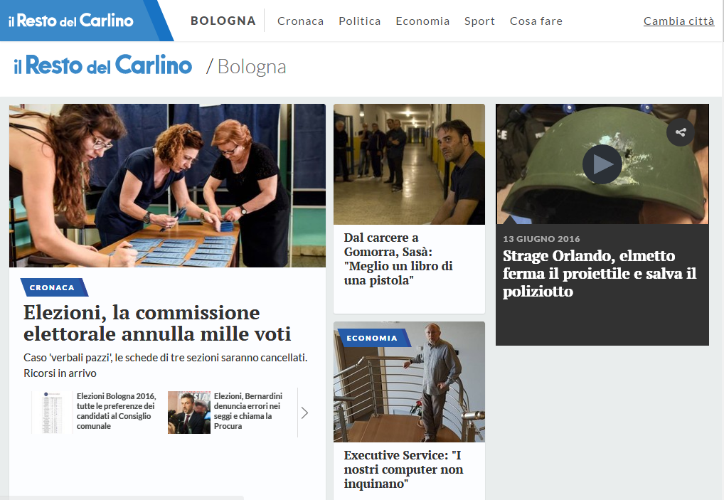 Homepage de Il Resto del Carlino Bologna del 14-06-2016